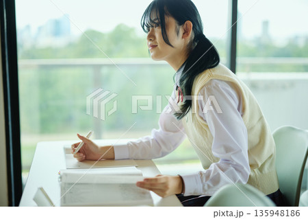 試験勉強に励む女子高校生 試験勉強に励む女子高校生 135948186