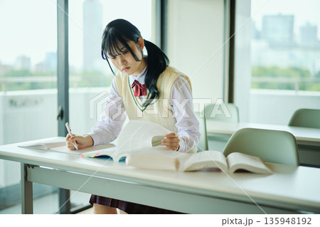 試験勉強に励む女子高校生 試験勉強に励む女子高校生 135948192