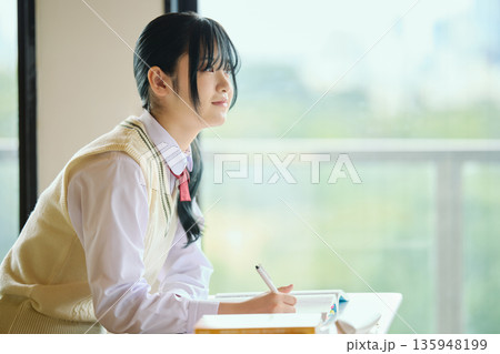 試験勉強に励む女子高校生 試験勉強に励む女子高校生 135948199