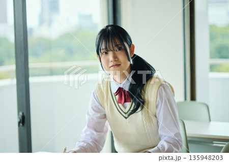試験勉強に励む女子高校生 135948203