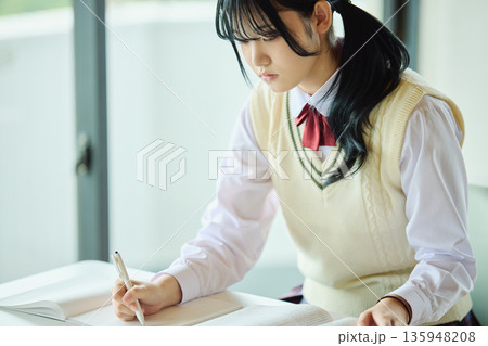 試験勉強に励む女子高校生 試験勉強に励む女子高校生 135948208