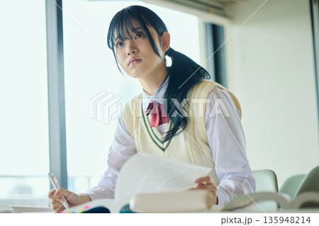 試験勉強に励む女子高校生 試験勉強に励む女子高校生 135948214