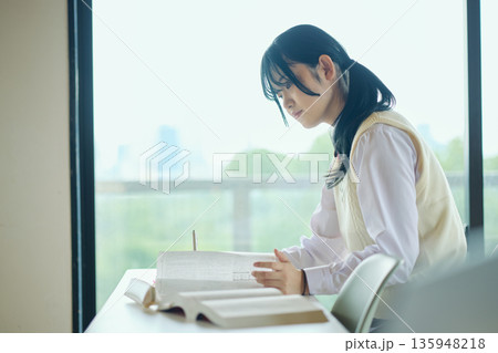 試験勉強に励む女子高校生 135948218