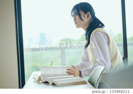 試験勉強に励む女子高校生 試験勉強に励む女子高校生 135948221