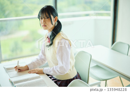 試験勉強に励む女子高校生 試験勉強に励む女子高校生 135948228