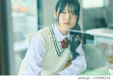 試験勉強に励む女子高校生 試験勉強に励む女子高校生 135948234