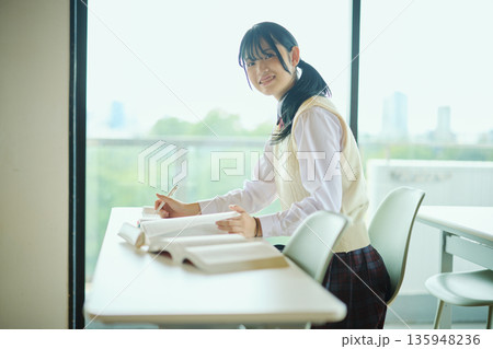 試験勉強に励む女子高校生 試験勉強に励む女子高校生 135948236