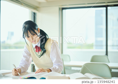 試験勉強に励む女子高校生 試験勉強に励む女子高校生 135948241
