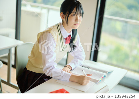 試験勉強に励む女子高校生 試験勉強に励む女子高校生 135948254