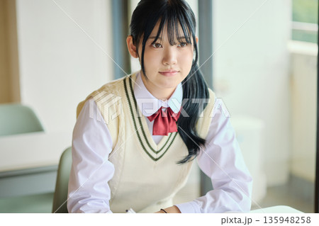 試験勉強に励む女子高校生 試験勉強に励む女子高校生 135948258