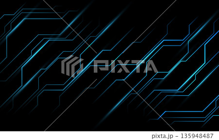 Abstract blue cyber line circuit geomatric dynamic on black technology futuristic background vector 135948487