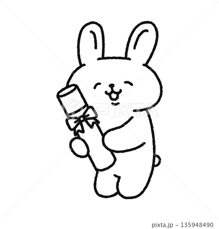 卒業証書を持ったかわいいウサギ 線画 卒業証書を持ったかわいいウサギ 線画 135948490