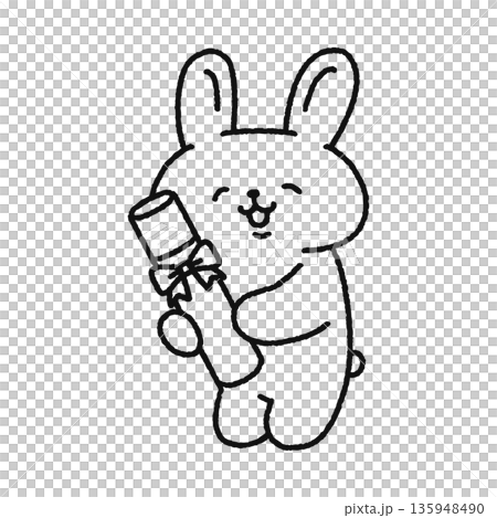 可愛的兔子拿著畢業證書的線條畫 135948490