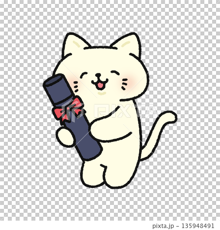 卒業証書を持ったかわいいネコ 卒業証書を持ったかわいいネコ 135948491