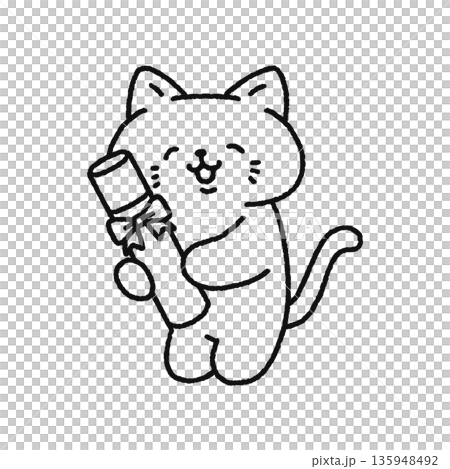 可愛的貓咪拿著畢業證書的線條畫 135948492