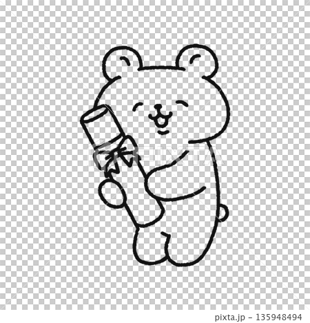可愛的熊拿著畢業證書的線條畫 135948494