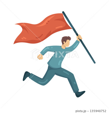 Illustration of protester holding a flag 135948752