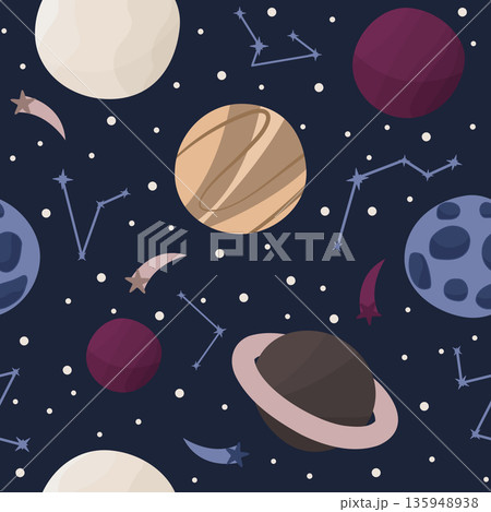 seamless pattern with planets and galaxy space 135948938
