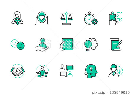 Psychology and mental health - set of line design style icons Psychology and mental health - set of line design style icons 135949030