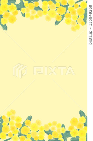 手描きのミモザの上下フレーム_黄色背景_縦 手描きのミモザの上下フレーム_黄色背景_縦 135949269