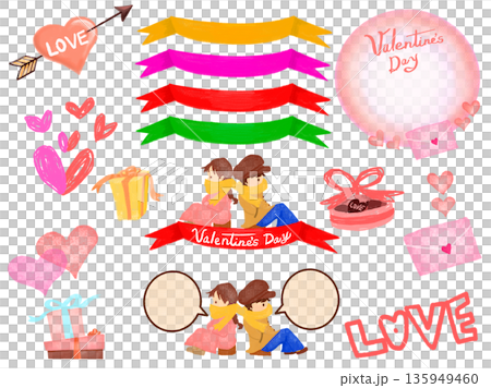 情人節圖示套裝，包含心形、情人、緞帶和禮物 135949460