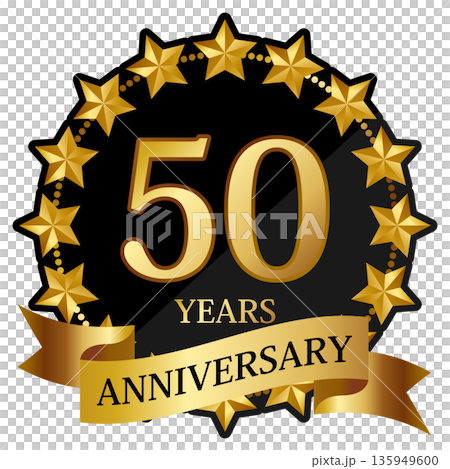 Luxurious star 50th anniversary emblem in black and gold 135949600