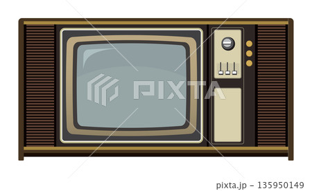Vintage TV front view with blank space at screen. Retro wooden television isolated flat design vector illustration. Vintage TV front view with blank space at screen. Retro wooden television isolated flat design vector illustration. 135950149