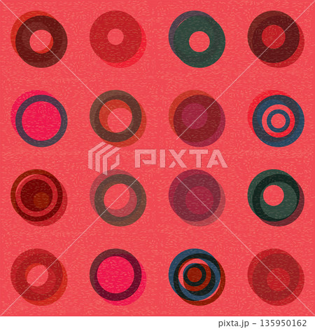 Various circle shapes vivid colors transparent with riso print effect vector illustration. Colorful graphic elements retro risograph technique. 135950162