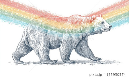 Bear walks under rainbow lines Bear walks under rainbow lines 135950574
