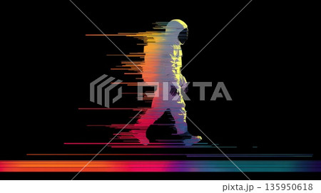 Astronaut walks in colorful lines 135950618