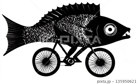 Fish rides bicycle in strange art 135950621