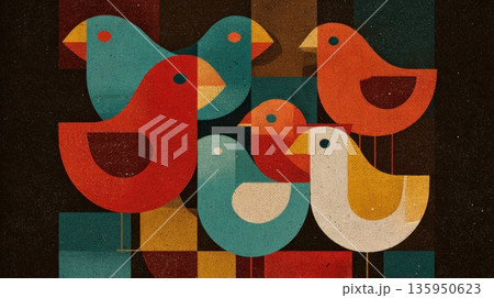 Colorful birds in abstract shapes 135950623
