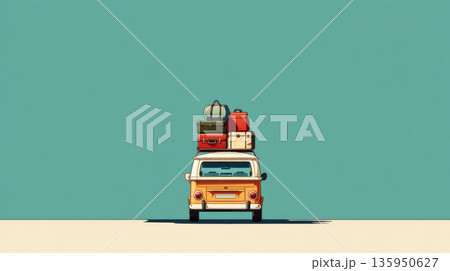 Road trip with bags on top of car 135950627