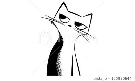 Curious black and white cat 135950644