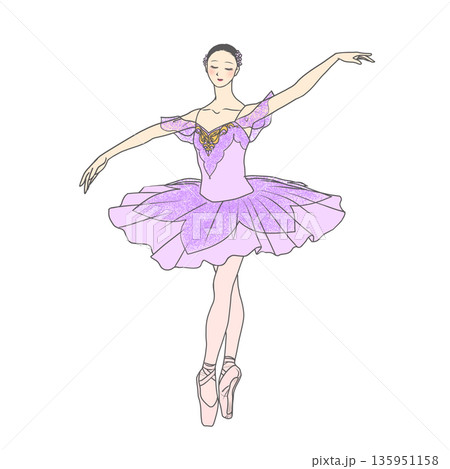 紫色のクラシックチュチュを着て踊るバレリーナのイラスト素材