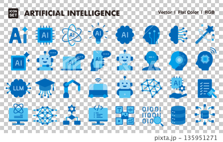 Artificial Intelligence (AI) Icon Illustration Set in Flat Color Style Artificial Intelligence (AI) Icon Illustration Set in Flat Color Style 135951271