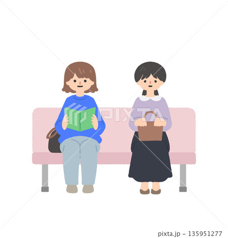 ベンチで順番を待つ女性たちのイラスト|待合室・受付・公共施設 ベンチで順番を待つ女性たちのイラスト|待合室・受付・公共施設 135951277