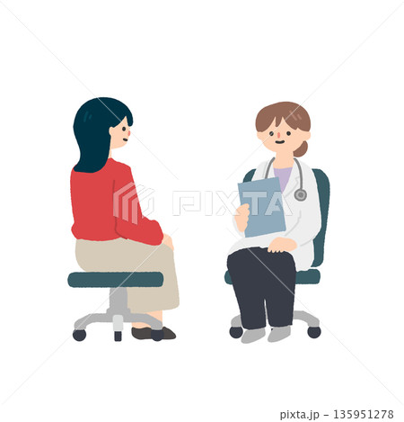 医師と女性患者の診察・医療相談イラスト 医師と女性患者の診察・医療相談イラスト 135951278