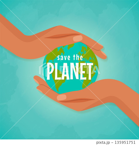 Save the planet earth in human hands ecology concept vector illustration. 135951751