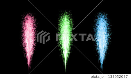 ライブ演出に使いやすい赤緑青の噴射花火素材黒背景 135952057
