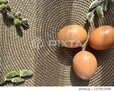 still life with Easter eggs and willow branches, consecrated by the sun still life with Easter eggs and willow branches, consecrated by the sun 135952486