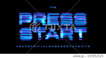 Press Start Digital Noice Font Logo Alphabet Vector Glitch Letters Set Modern Typography, Creative Typographic Design for Play Button, Game UI Headline, Display Fonts. Vector Typeface Press Start Digital Noice Font Logo Alphabet Vector Glitch Letters Set Modern Typography, Creative Typographic Design for Play Button, Game UI Headline, Display Fonts. Vector Typeface 135952523
