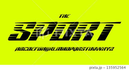 Airforce sports alphabet, sharp dynamic letters, bold speed font for racing competitive branding, aerodynamic headline, athletic typography, modern typographic design. Vector typeset 135952564