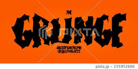 Rough Grunge Font Logo Alphabet Uneven Letter Set Horror Typography, Sharp Psycho Typographic Design for Punk Music Title Text, Typo Poster Headline, Hand Written Crooked Fonts. Vector Typeface 135952600