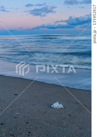 夕暮れの海岸に輝くジュエリーアイス 135952617