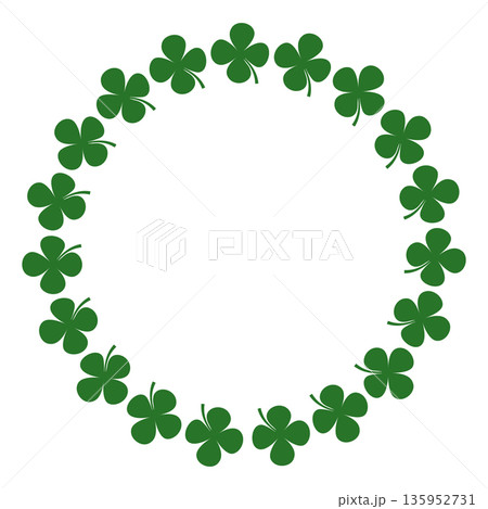 Four leaf clover vector circle frame, simple green round floral wreath for Saint Patrick's Day designs 135952731