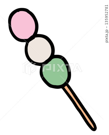 Hand drawn sweet dango for Japanese dessert, Asian snack, sticker, menu, restaurant, baking, lunch, dinner, recipe, ingredients, supermarket, grocery, cuisine, cook book, quick meal, cartoon 135952781