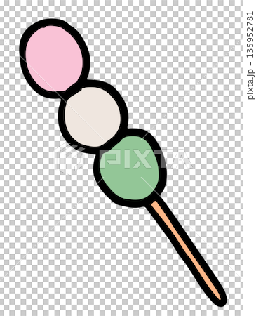 Hand drawn sweet dango for Japanese dessert, Asian snack, sticker, menu, restaurant, baking, lunch, dinner, recipe, ingredients, supermarket, grocery, cuisine, cook book, quick meal, cartoon 135952781