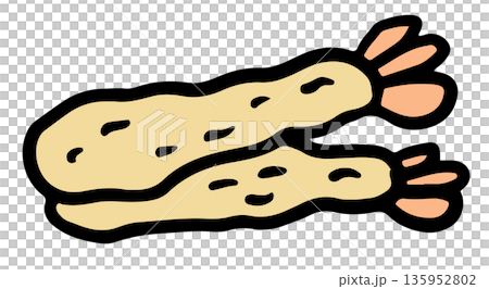 Hand drawn Tempura fried shrimp for Japanese food, Asian snack, sticker, menu, restaurant, breakfast, lunch, dinner, recipe, ingredients, supermarket, grocery, cuisine, cook book, quick meal, cartoon 135952802