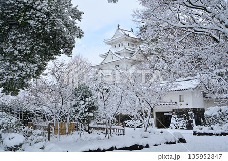 天守閣と西門の雪景色（大垣城） 135952847